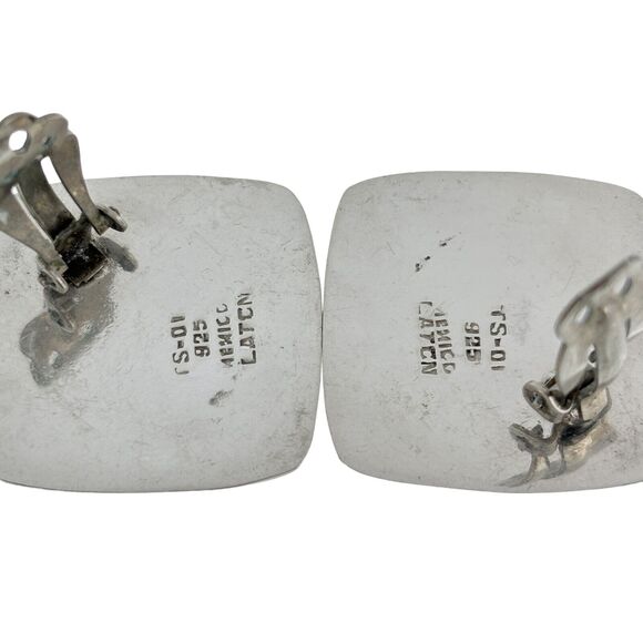 Brass Frame Rhombus Clip On Earrings | Vintage Mexico Laton Sterling Silver 925 - Picture 6 of 7